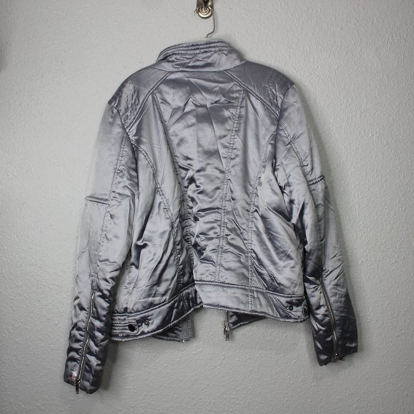 Zella Shiny Grey Zip Up Puffer Bomber Jacket sz XL - Picture 2 of 7